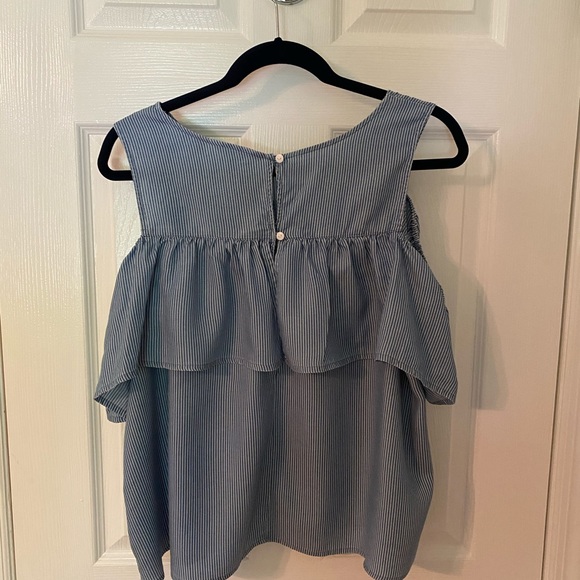 SO Blue&White Off the Shoulder Striped Blouse - Picture 4 of 6
